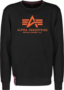 Bluzy męskie - Alpha Industries Basic Sweater Neon Print bluza męska czarna/neonowa pomarańczowa - grafika 1