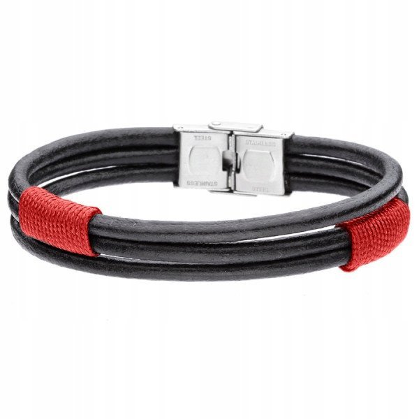 Męska Bransoletka Czerwona Z Rzemienia Skóra