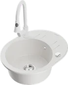 Zlewozmywaki z baterią - Mexen Kevin zlewozmywak granitowy 1-komorowy z ociekaczem i baterią kuchenną Elia, biały - 6517-20-670101-20 - miniaturka - grafika 1