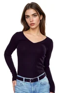 Koszulki i topy damskie - Koszulka damska z długim rękawem z prążkowanej wiskozy Eleonor czarna XL - miniaturka - grafika 1