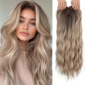 Pozostałe akcesoria fryzjerskie - TEMU Klipsy do Włosów dla Kobiet – Elegancka Jasnoblonde (Beż do Blond Ombre) Długie Falowane Włosy z Grzywką, Syntetyczne Włókna Odporne na Ciepło, - miniaturka - grafika 1