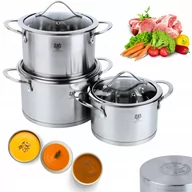 Zestawy garnków i patelni - Zestaw Garnków Indukcja Gaz Komplet 6el Stal Nierdzewna 18/0 GURUS Garnki - miniaturka - grafika 1