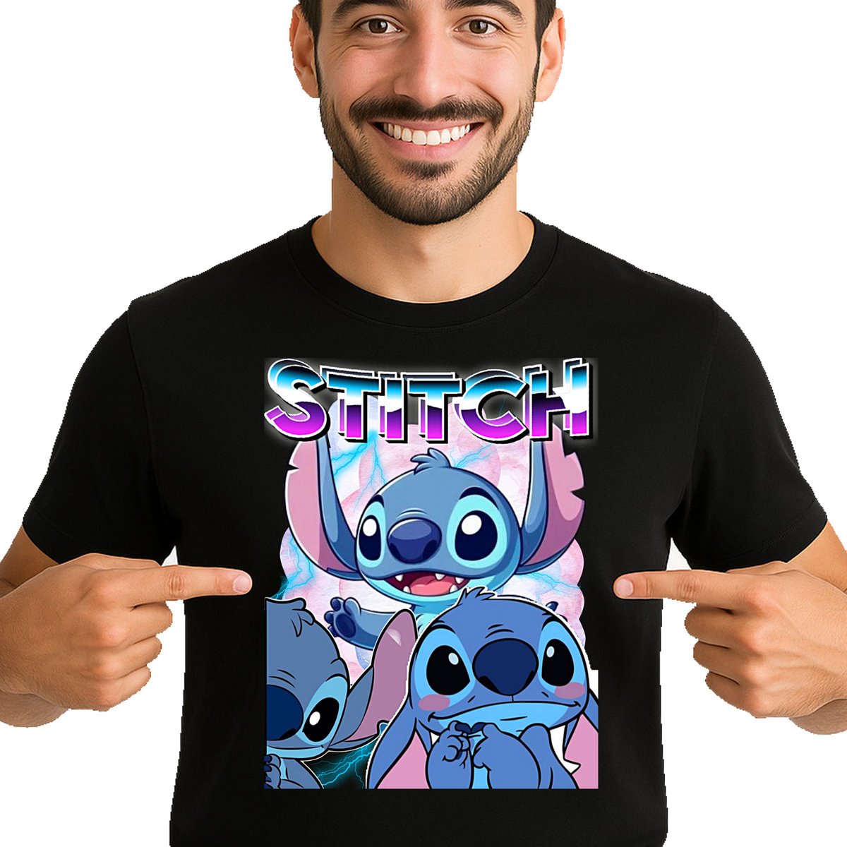 3493 STITCH KOSZULKA MĘSKA LILO I STITCH PREMIUM XXL bootleg CZARNA