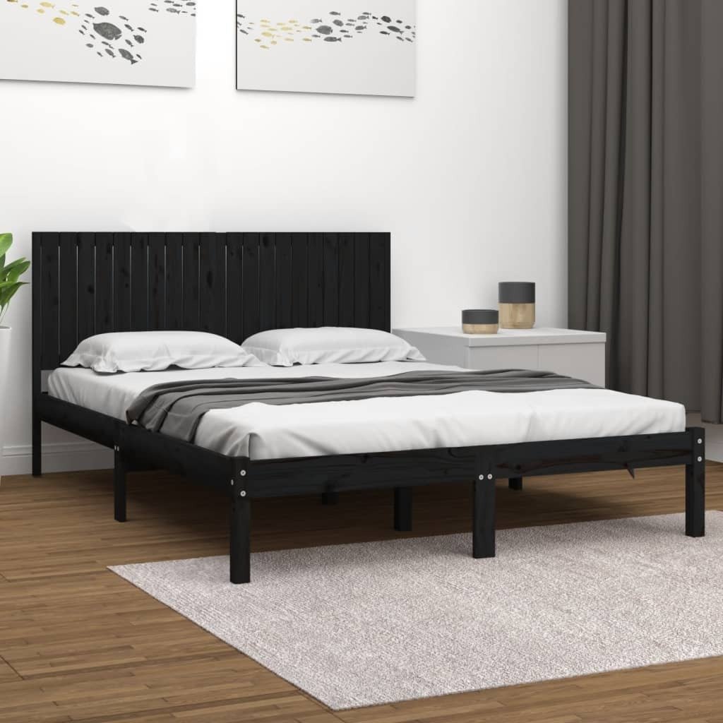 Łóżko z litego drewna sosna czarna 200x200 cm