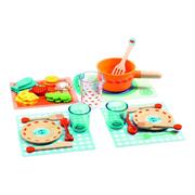 Zabawki AGD - Dziecięcy drewniany zestaw do zabawy Djeco Kitty Dinner - miniaturka - grafika 1