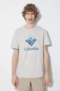 Koszulki męskie - Columbia t-shirt bawełniany Rapid Ridge kolor beżowy z nadrukiem 1888813 - grafika 1
