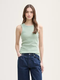 TOP PRĄŻKOWANY DAMSKI TOM TAILOR Racerback Rib Top, Fresh Mint Green, L - Koszulki i topy damskie - miniaturka - grafika 1