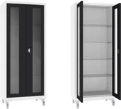 Meble i wyposażenie gabinetów medycznych - XSML.112.9010.9005 mobilna szafa lekarska 2-skrzydłowa 1-komorowa biało-czarna na kołach - miniaturka - grafika 1