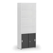 Szafy biurowe - Szafa biurowa kombinowana PRIMA WHITE, drzwi przesuwne na 2 poziomach, 2128 x 800 x 420 mm, biały/grafit - miniaturka - grafika 1