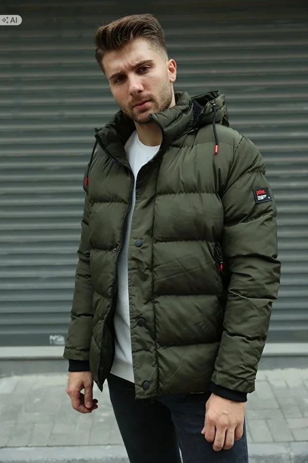 PIKOWANA KURTKA MĘSKA Z KAPTUREM W STYLU SPORTOWYM S 5IA