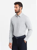 Koszule męskie - Koszula męska SLIM FIT z ozdobnej tkaniny z kieszonką szara V2 OM-SHCS-0174 - Ombre Clothing - miniaturka - grafika 1