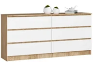 Komody - Długa Komoda Biały Z Szufladami Dąb Sonoma + S8-P12 - miniaturka - grafika 1