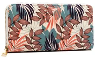 Portfele - Duży portfel damski piórnik na karty i gotówkę na suwak roślinny wzór, różnokolorowy kremowy - miniaturka - grafika 1