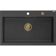 Zlewozmywaki - Mexen Elix zlewozmywak granitowy 1-komorowy 800 x 500 mm, czarny nakrapiany, syfon złoty - 6527801005-76-G - miniaturka - grafika 1