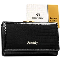 Portfele - Portfel damski na bigiel ROVICKY skórzany lakierowany elegancki ochrona rfid stop czarny - miniaturka - grafika 1