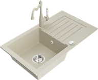 Zlewozmywaki z baterią - Mexen Pablo zlewozmywak granitowy 1-komorowy z ociekaczem i baterią kuchenną Carla, beżowy - 6510-69-670700-00 - miniaturka - grafika 1