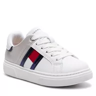 Buty dla dziewczynek - Sneakersy Tommy Hilfiger Flag Low Cut Lace-Up Sneaker T3A9-33201-1355 M White/Silver X025 - miniaturka - grafika 1