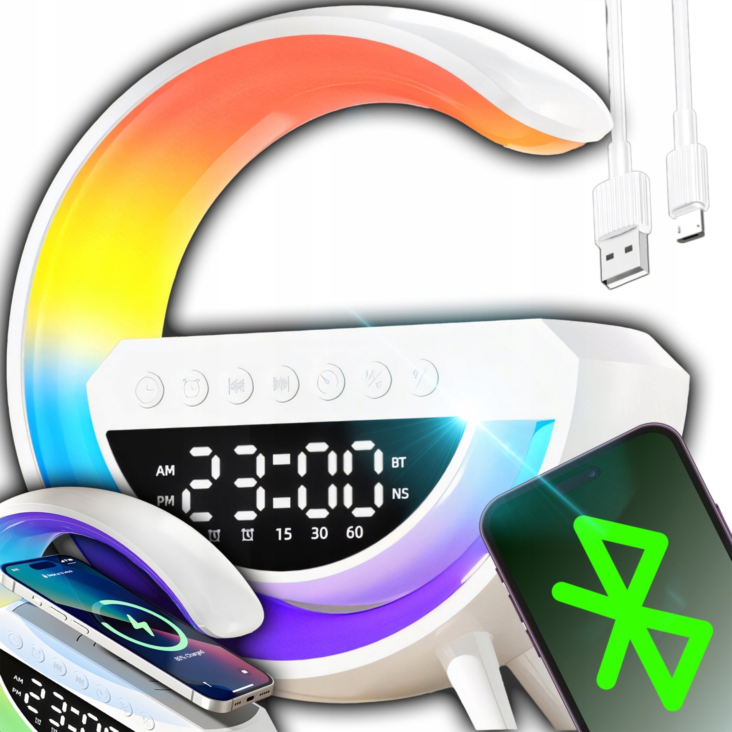 Lampka biurkowa Retoo LAMPKA NOCNA LED RGB ŁADOWARKA INDUKCYJNA BLUETOOTH