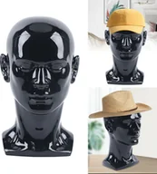Manekiny wystawowe - Męska głowa modela 50cm PVC wolnostojąca peruka głowa dekoracja głowa manekin głowa kapelusz stojak okulary peruki manekiny (błyszcząca czerń) - miniaturka - grafika 1