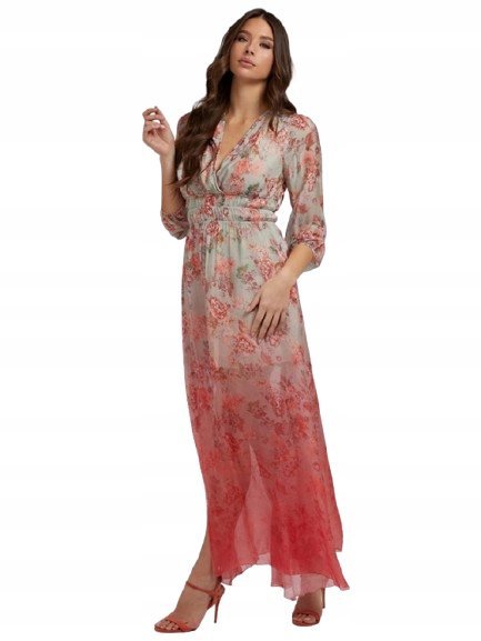 GUESS SUKIENKA MIDI DAMSKA JEDWABNA W KWIATY M GXB