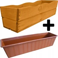 Skrzynie ogrodowe - DONICZKA DREWNIANA 64 CM MAHOŃ + WKŁAD TERAKOTA - miniaturka - grafika 1