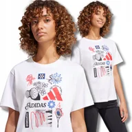 Koszulki i topy damskie - KOSZULKA T-SHIRT DAMSKA BAWEŁNIANA SPORTOWA ADIDAS WYGODNA BIAŁA CASUAL L - miniaturka - grafika 1
