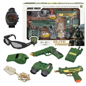 Zabawki interaktywne dla dzieci - Mega Duży Zestaw Wojskowy Okulary Broń Pistolet Lornetka Pas Zegarek Radio - miniaturka - grafika 1
