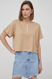 Koszulki i topy damskie - Calvin Klein Jeans Jeans t-shirt bawełniany kolor pomarańczowy - grafika 1