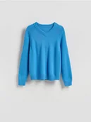 Swetry męskie - Reserved - Sweter z dekoltem V - niebieski - miniaturka - grafika 1