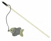 Zabawki dla kotów - Barry King Drewniana wędka z rybką z mocnego materiału (jasnoszara/kremowa) 10x6,5cm/40cm - miniaturka - grafika 1