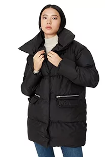Trendyol Damska kurtka zimowa z klapą, jednokolorowa, oversize, czarna, XS, Czarny - Kurtki damskie - miniaturka - grafika 1