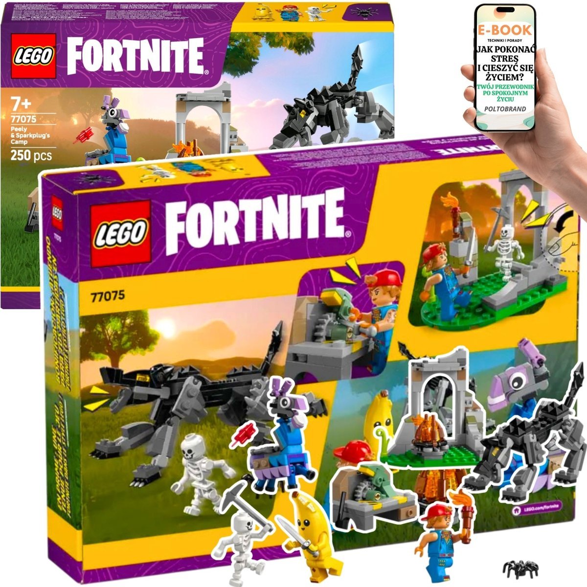 PREZENT URODZINOWY DLA GRACZA –77075- LEGO Fortnite Zestaw z Obóz, Figurkami i Wilkiem 7+ LAT Dodatki z Gry + EBOOK-1