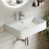 Umywalki - HOROW Umywalka ścienna ceramiczna, prostokątna umywalka nablatowa z otworem na baterię i przelewem do małych łazienek gościnnych - miniaturka - grafika 1