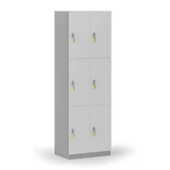 Szafki biurowe - Drewniana szafka skrytkowa, 6 schowków, zamek obrotowy, szary/biały - miniaturka - grafika 1