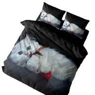 Pościel - Pościel 3D - Biały kotek/czarna - 160x200 - 3 części - miniaturka - grafika 1