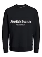 Bluzy dla chłopców - JACK&JONES JUNIOR Bluza chłopięca Jorlakewood Sweat Crew Neck Bf Jnr, Czarny/szczegóły: nadruk jj/luźny krój, 152 - miniaturka - grafika 1