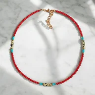Naszyjniki - Naszyjnik - choker : INDIA : koral, magnezyt, jaspis, hematyt - miniaturka - grafika 1
