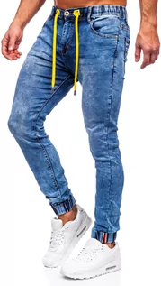 Spodnie męskie - Granatowe spodnie jeansowe joggery męskie Denley TF164 - grafika 1