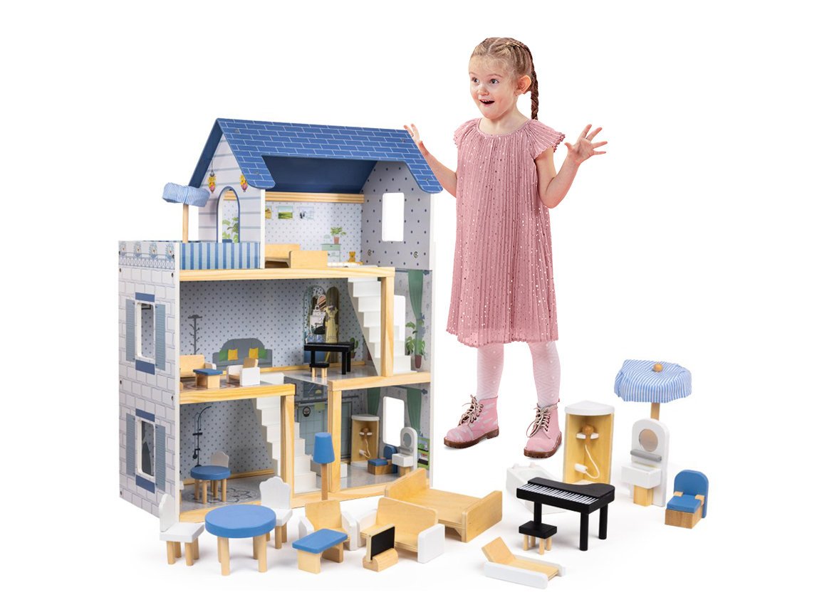 Domek dla lalek Roxana z mebelkami i akcesoriami XL 78cm 15szt + oświetlenie LED
