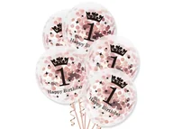 Baby shower i roczek - PAL Balony przezroczyste z różowo złotym konfetti na roczek - 30 cm - 5 szt 400591/5 - miniaturka - grafika 1