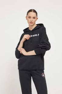 Converse bluza damska kolor czarny z kapturem z aplikacją - Bluzy damskie - miniaturka - grafika 1