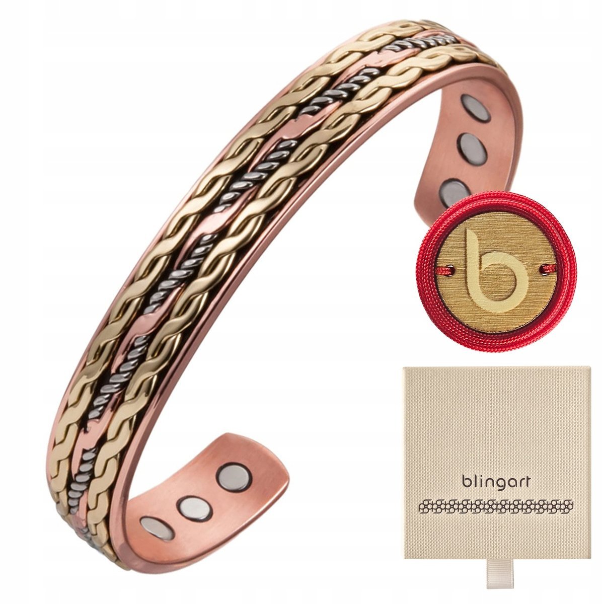Bransoletka miedziana magnetyczna damska regulowana bangla grawer BLINGART