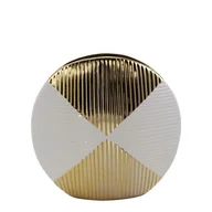 Wazony i flakony - Wazon Ceramiczny Okrągły Rakel 20X6X21 Beżowy + Złoty - miniaturka - grafika 1