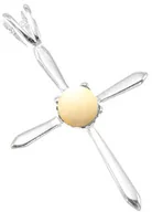 Biżuteria religijna - Srebrny krzyżyk z bursztynem - miniaturka - grafika 1