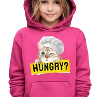 Bluzy dla dziewczynek - BLUZA DZIECIĘCA Z Kapturem 140 cm Malinowa KOT GŁODOMÓR KITTY Różne Wzory - miniaturka - grafika 1