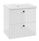 Szafki łazienkowe - Szafka łazienkowa z umywalką ryflowana 60 cm biały połysk lamele Rietti - miniaturka - grafika 1