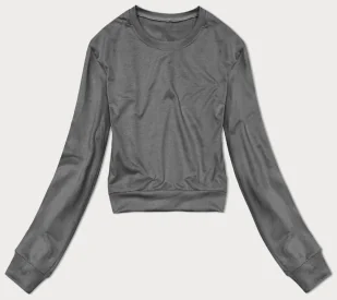 Cienka krótka bluza dresowa damska ciemnoszara (8B938-5) - J STYLE - Bluzy damskie - miniaturka - grafika 1