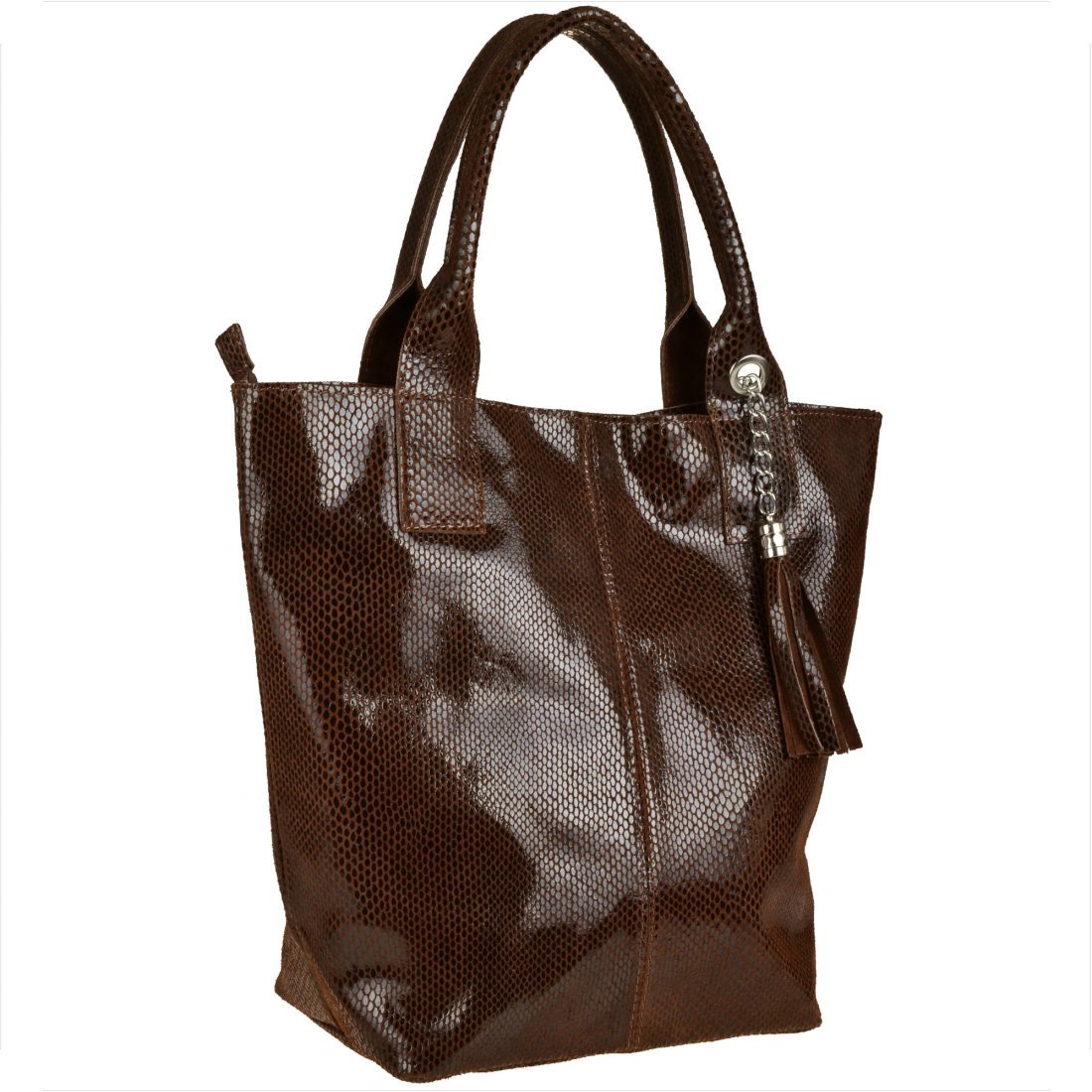 Brąz czekolada torebka shopper skórzana z połyskiem XL