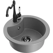 Zlewozmywaki z baterią - Mexen Diego zlewozmywak granitowy 1-komorowy z baterią kuchenną Carla, szary - miniaturka - grafika 1
