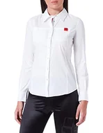 Koszulki i topy damskie - Love Moschino Damska koszulka slim fit z długimi rękawami z kieszeniami na klatce piersiowej, optical white, 46 - miniaturka - grafika 1